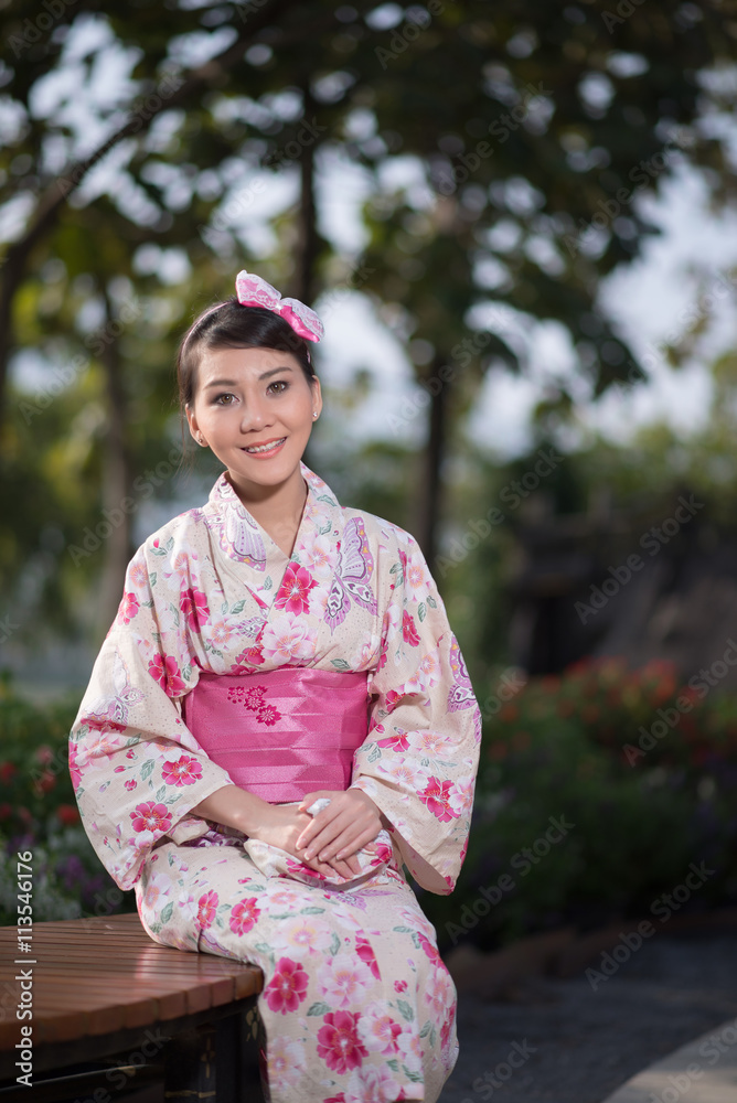 Beautiful young woman wearing japanese traditional Yukata Beautiful young woman wearing japanese traditional Yukata