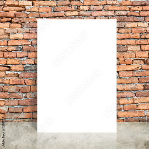 blank poster in room with wall and wooden floor. Mock up