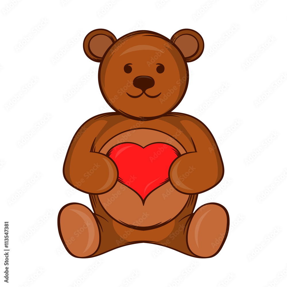 Teddy bear with red heart icon, cartoon style Teddy bear with red heart icon, cartoon style