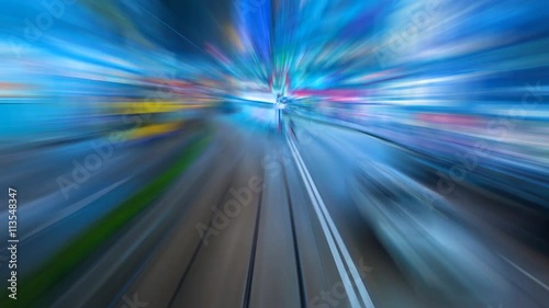 Time Lapse Tram Fast Speed Motion In City Of Hong Kong (reverse, loop)