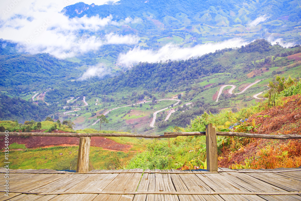 Bamboo terrace view point of Naturl mountains in Thailand