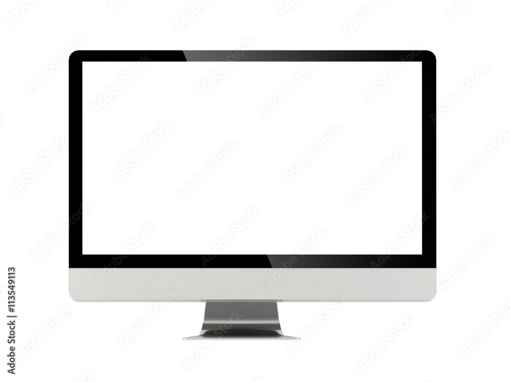 Computer monitor screen with empty display for mock up isolated on white background