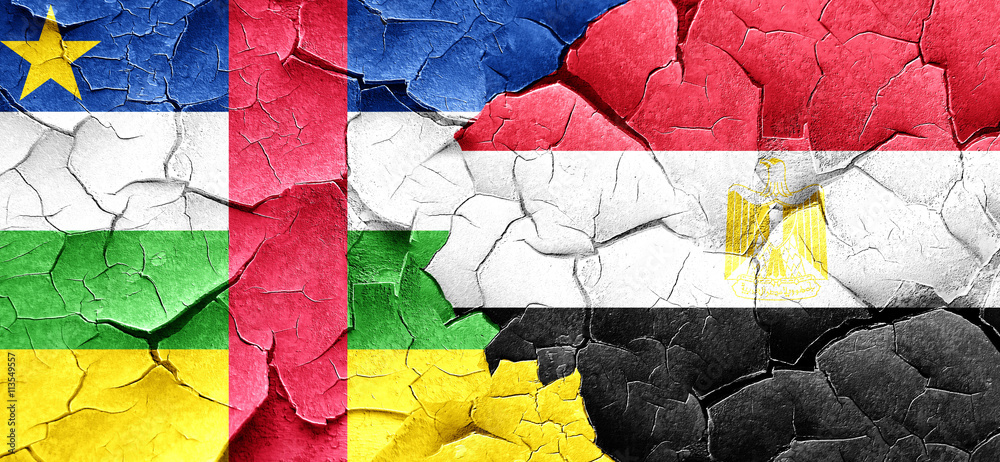Central african republic flag with egypt flag on a grunge cracke