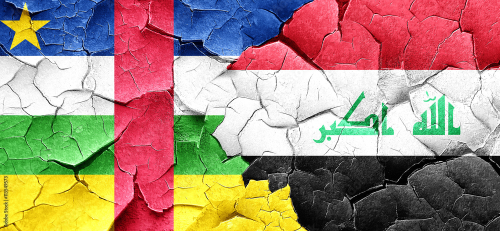 Central african republic flag with Iraq flag on a grunge cracked