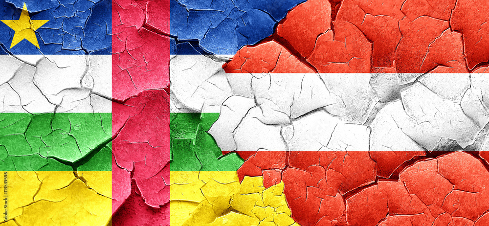 Central african republic flag with Austria flag on a grunge crac Central african republic flag with Austria flag on a grunge crac