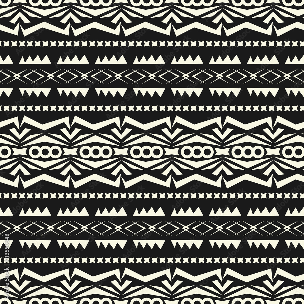 Seamless abstract vector Tribal pattern in monochrome background