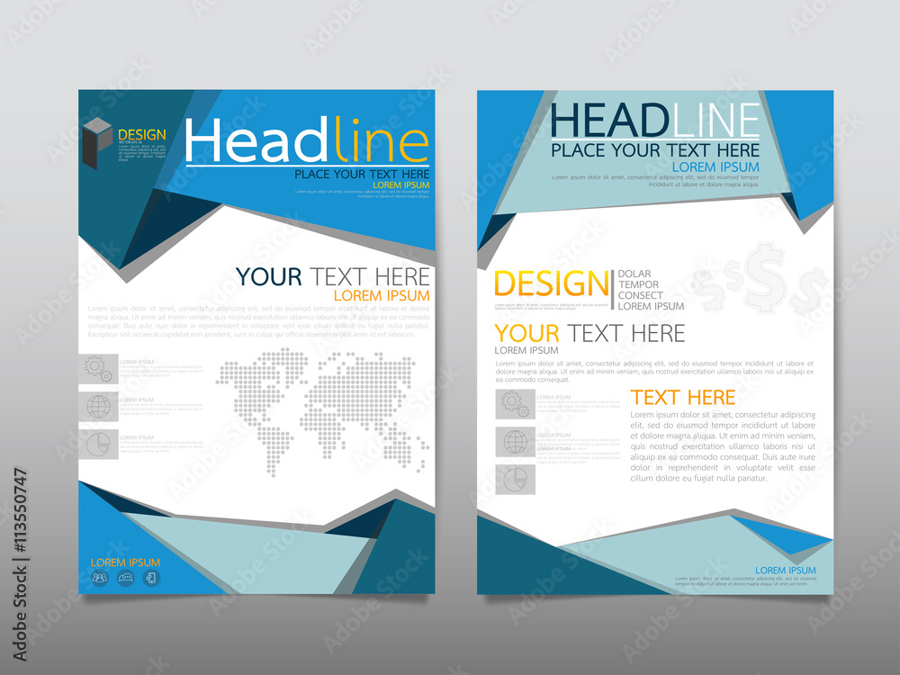 Blue fold business technology annual report brochure flyer design template vector, Leaflet cover presentation abstract geometric background, modern publication poster magazine, layout in A4 size Blue fold business technology annual report brochure flyer design template vector, Leaflet cover presentation abstract geometric background, modern publication poster magazine, layout in A4 size