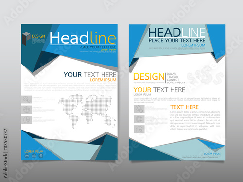 Blue fold business technology annual report brochure flyer design template vector, Leaflet cover presentation abstract geometric background, modern publication poster magazine, layout in A4 size