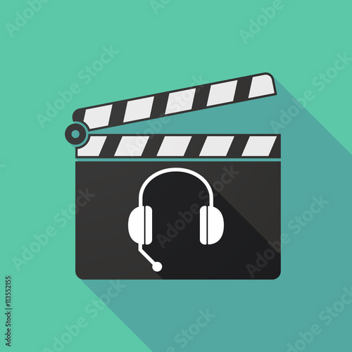 Long shadow clapperboard with  a hands free phone device