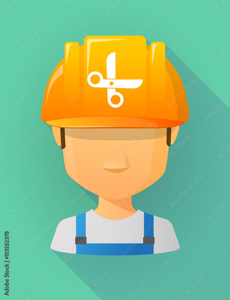 Worker male avatar wearing a safety helmet with a scissors