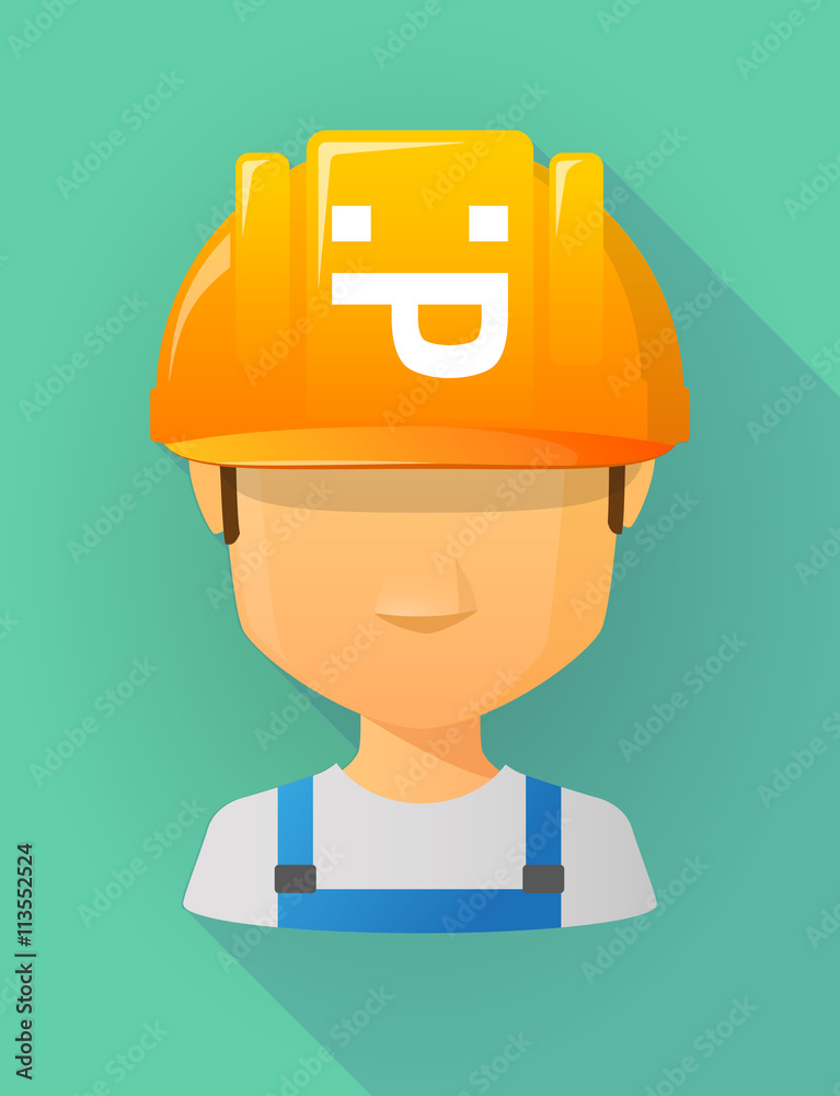 Worker male avatar wearing a safety helmet with a sticking out t Worker male avatar wearing a safety helmet with a sticking out t