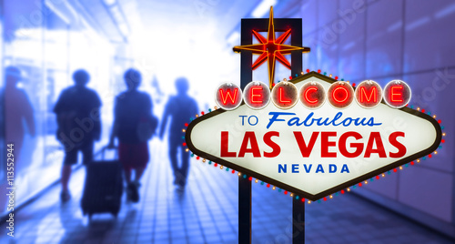 Photography Las vegas sign on blur silhouette tourist background