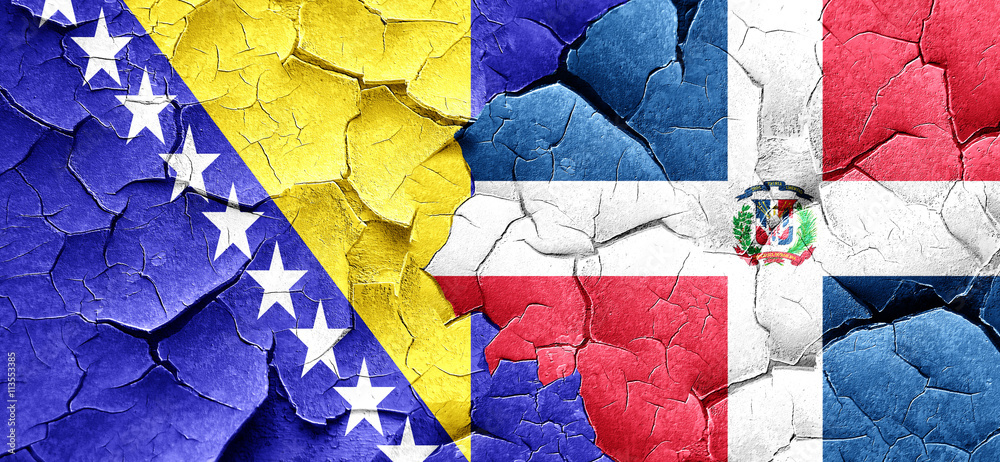 Bosnia and Herzegovina flag with Dominican Republic flag on a gr Bosnia and Herzegovina flag with Dominican Republic flag on a gr