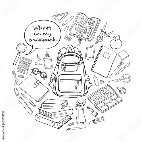 Doodle sketch educations objects in round shape isoladed on white