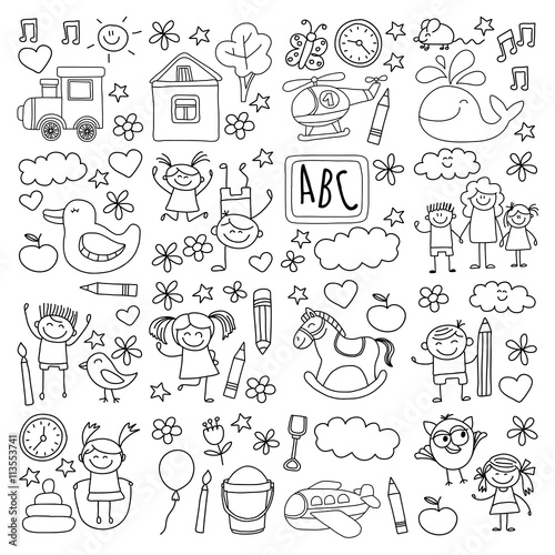 Doodle vector kindergarten elements
