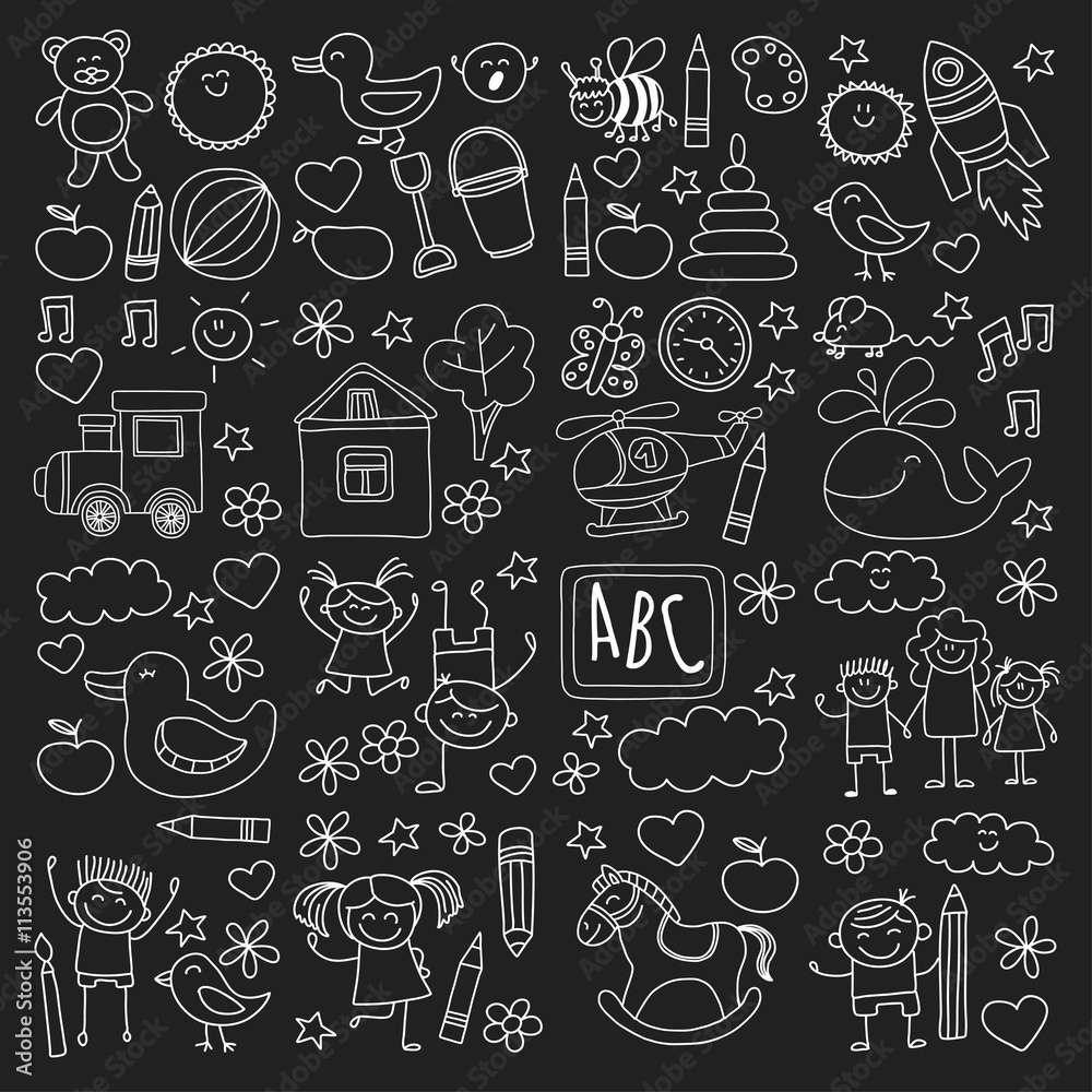 Doodle vector kindergarten elements