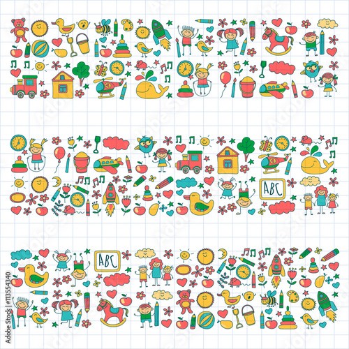 Doodle vector kindergarten elements