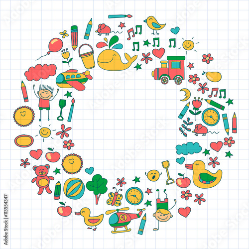 Doodle vector kindergarten elements