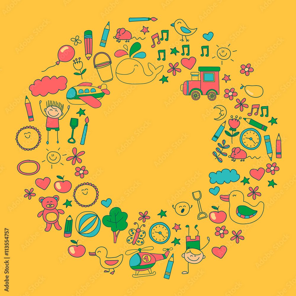 Doodle vector kindergarten elements