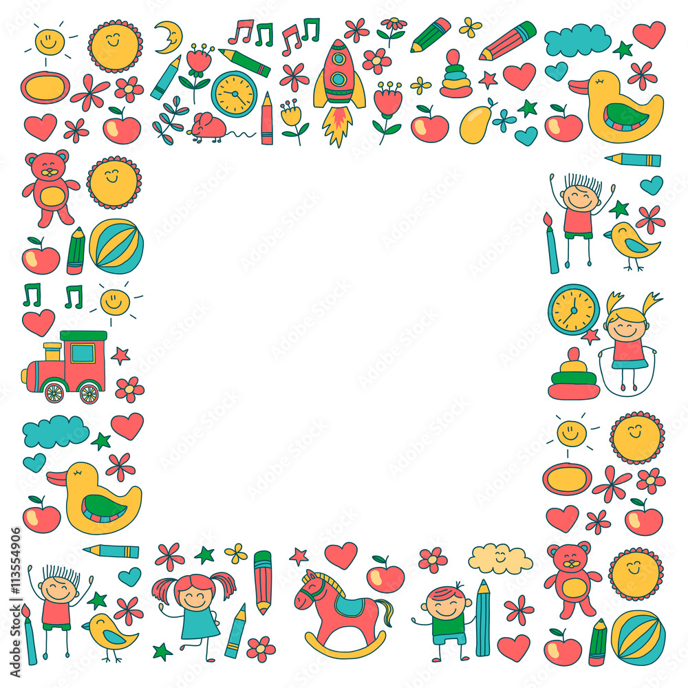 Doodle vector kindergarten elements