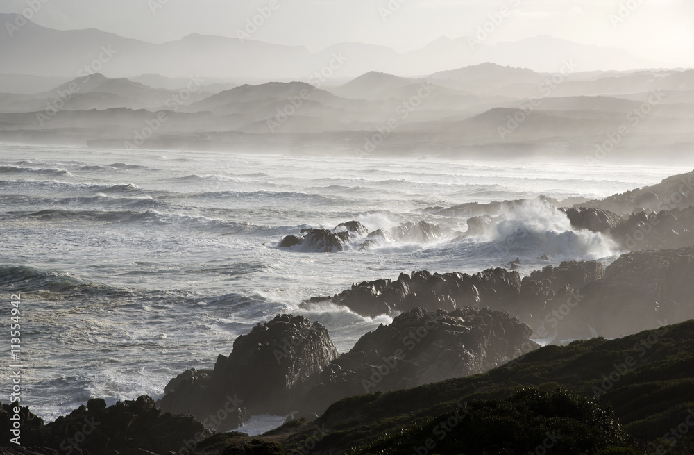 Atlantic Ocean crashing on the shore close to Hermanus in the Western Cape South Africa
