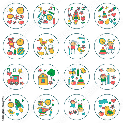 Doodle vector kindergarten elements