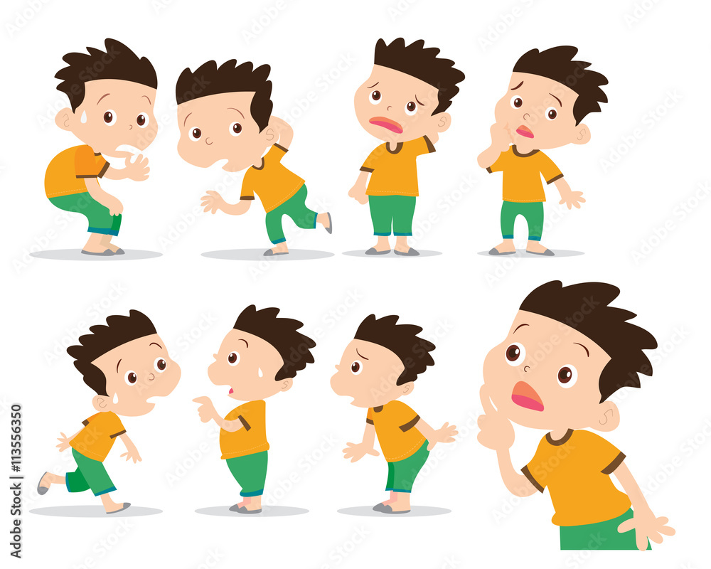 illustrator of boy have wonder and confused actions set illustrator of boy have wonder and confused actions set