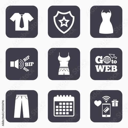 Clothes signs. T-shirt with tie and pants.