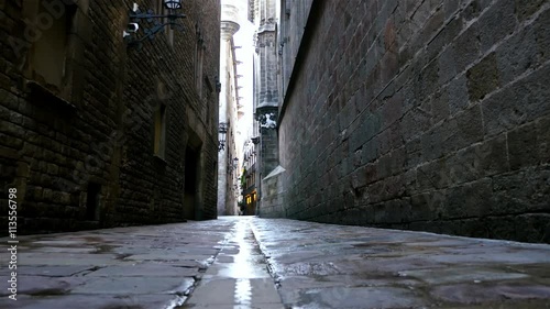 Street in the Gothic quarter of Barcelona, dolly photo