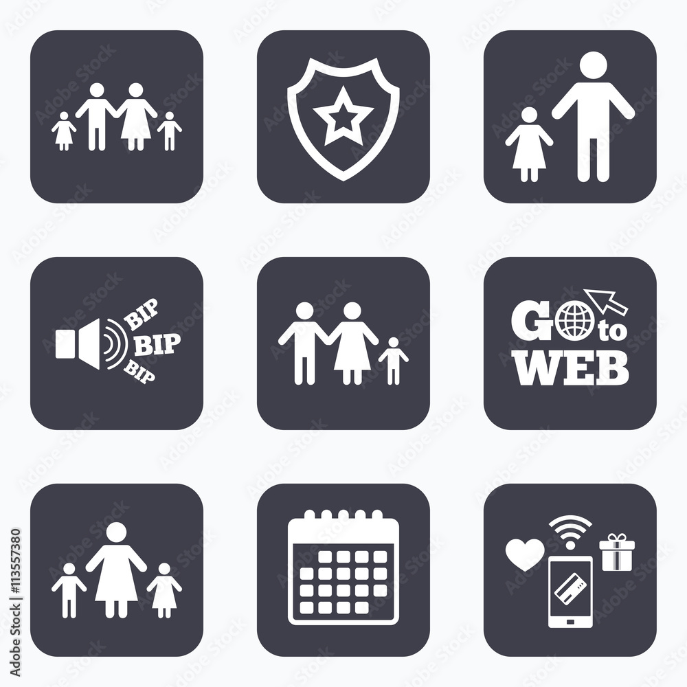 Family with two children sign. Parents and kids.