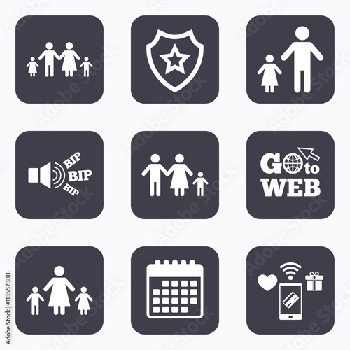 Family with two children sign. Parents and kids.