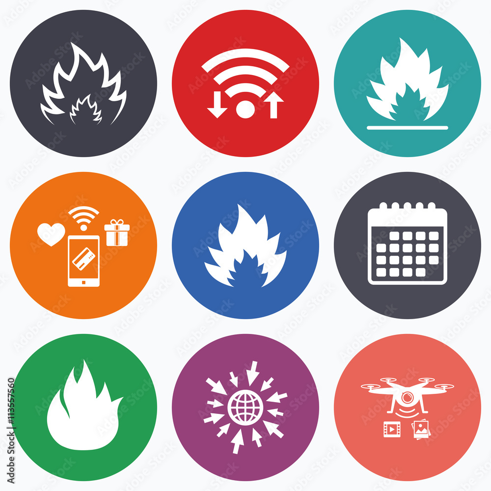 Fire flame icons. Heat signs. Fire flame icons. Heat signs.
