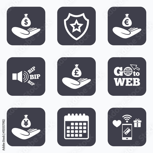 Helping hands icons. Protection and insurance.