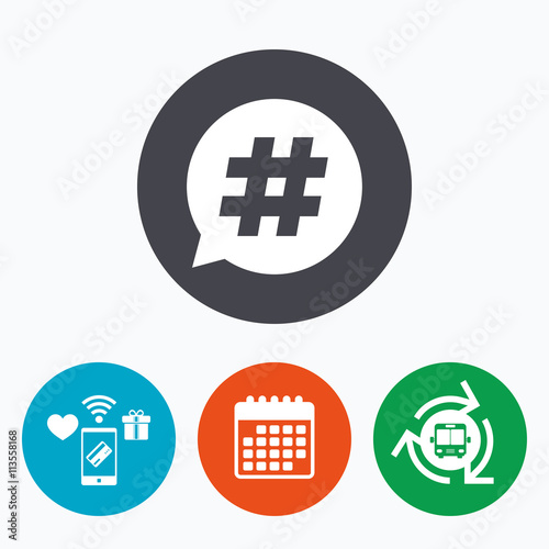 Hashtag speech bubble sign icon.