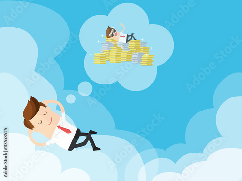 happy businessman lying on clouds and daydreaming about successful futures. time to relax