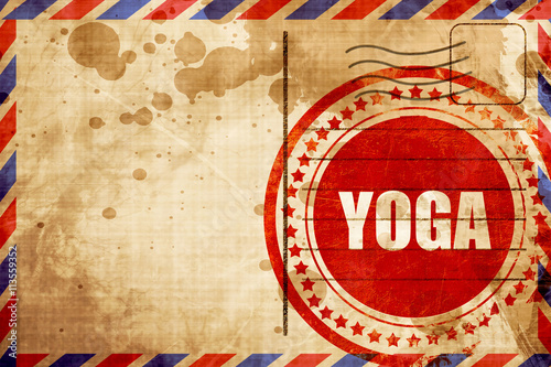 yoga, red grunge stamp on an airmail background