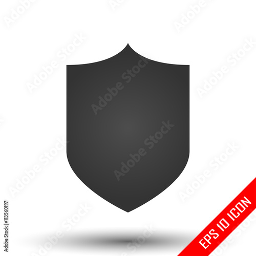 Shield icon. Simple flat logo of shield sign on white background. Vector illustration.