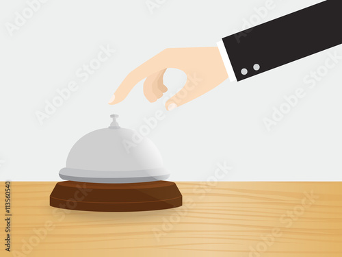 businessman ringing service bell to attract attention. hand pressing  the call button