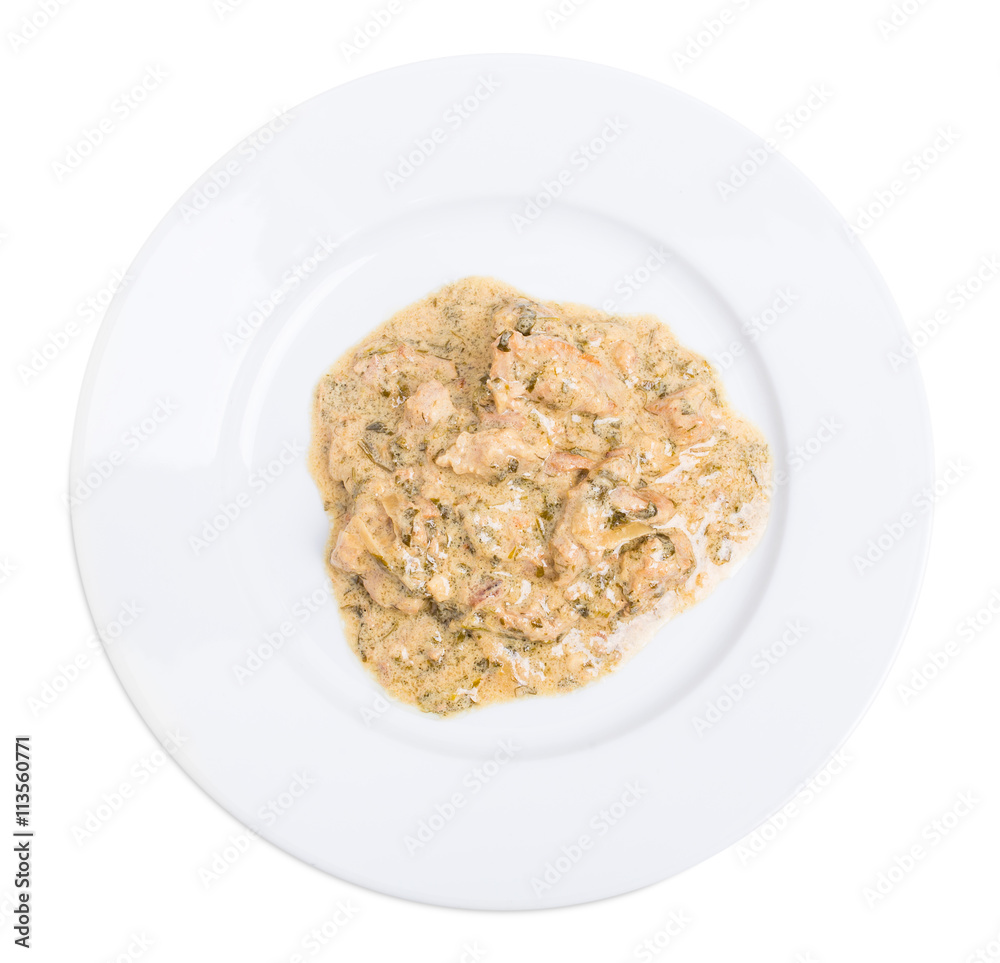 Fried chicken fillet in mushroom sauce. Fried chicken fillet in mushroom sauce.