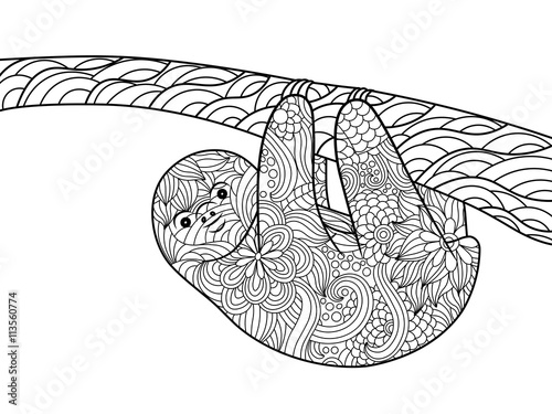 Sloth coloring book for adults vector