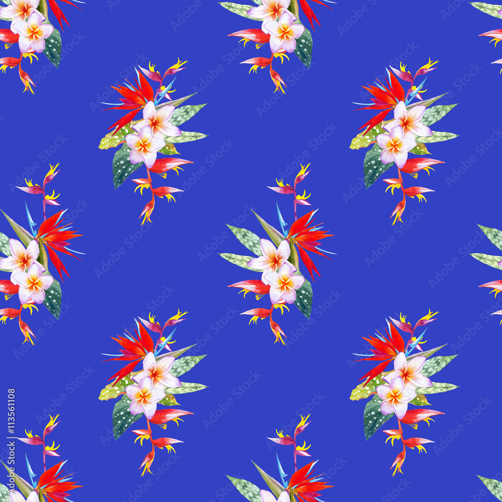 Seamless background with watercolor tropical flowers. Seamless background with watercolor tropical flowers.