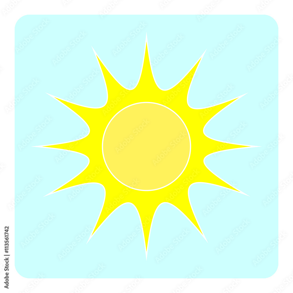 Yellow flat sun on blue background. Vector illustration. Yellow flat sun on blue background. Vector illustration.