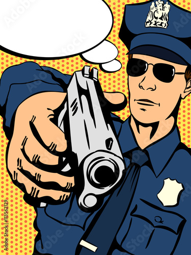 Police officer with a gun in his hand trying to stop crime