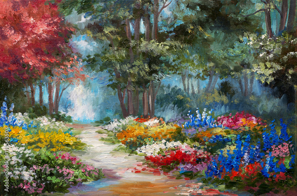 Fototapeta premium Oil painting landscape - colorful forest