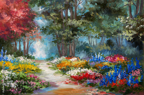 Oil painting landscape - colorful forest