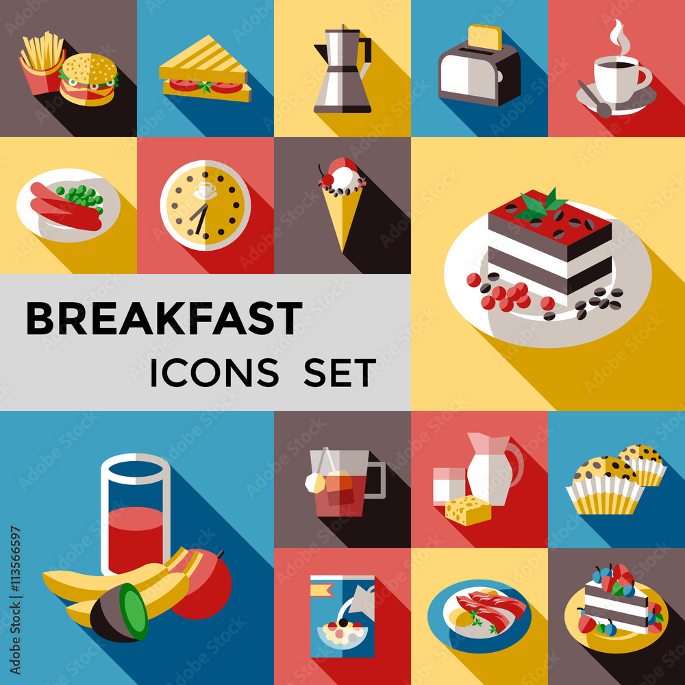 Breakfast Square Icon Set Breakfast Square Icon Set