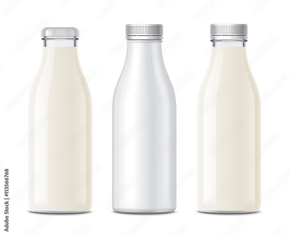 Milk bottle. Glass and pladtic Milk bottle. Glass and pladtic