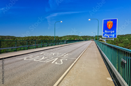 Scandinavian border line on Svinesund bridge