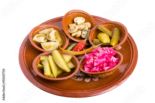 Platter of mixed marinated vegetables.