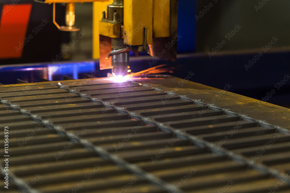 Cutting metal. Laser gas plasma cutting of metal on the CNC mach